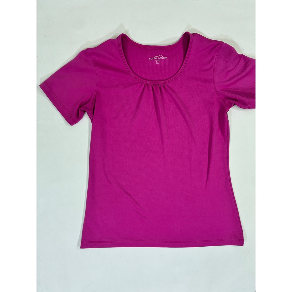 Eddie Bauer Pink Ruched Neck Short Sleeve Performance T-Shirt Top Women's Size S
